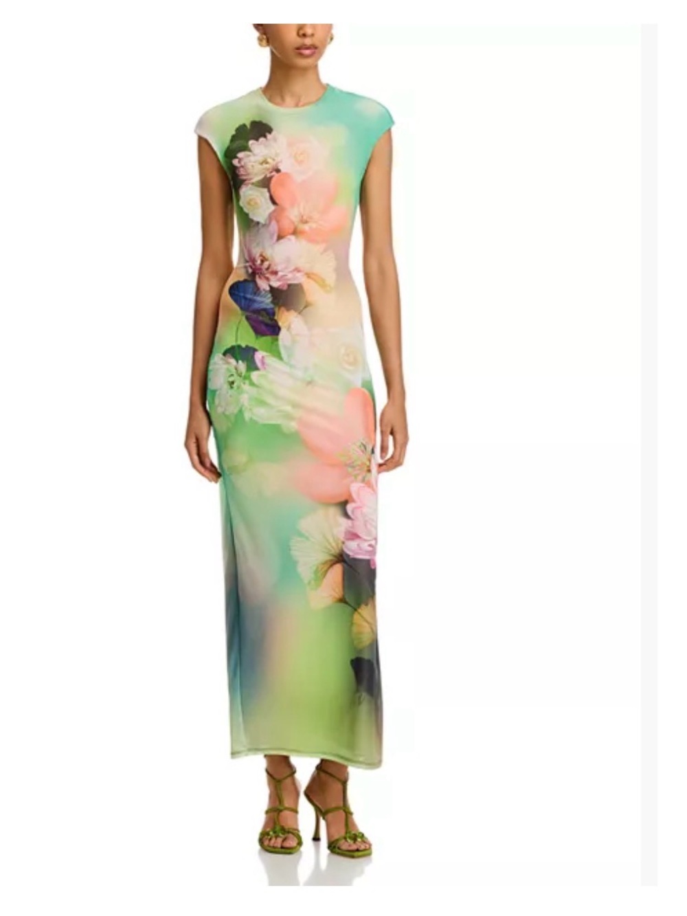AFRM Floral Ombre Cap-Sleeve Maxi Dress in Green and Pink